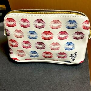 Younique White W/Multi Colored Lips Makeup Bag New Never Used